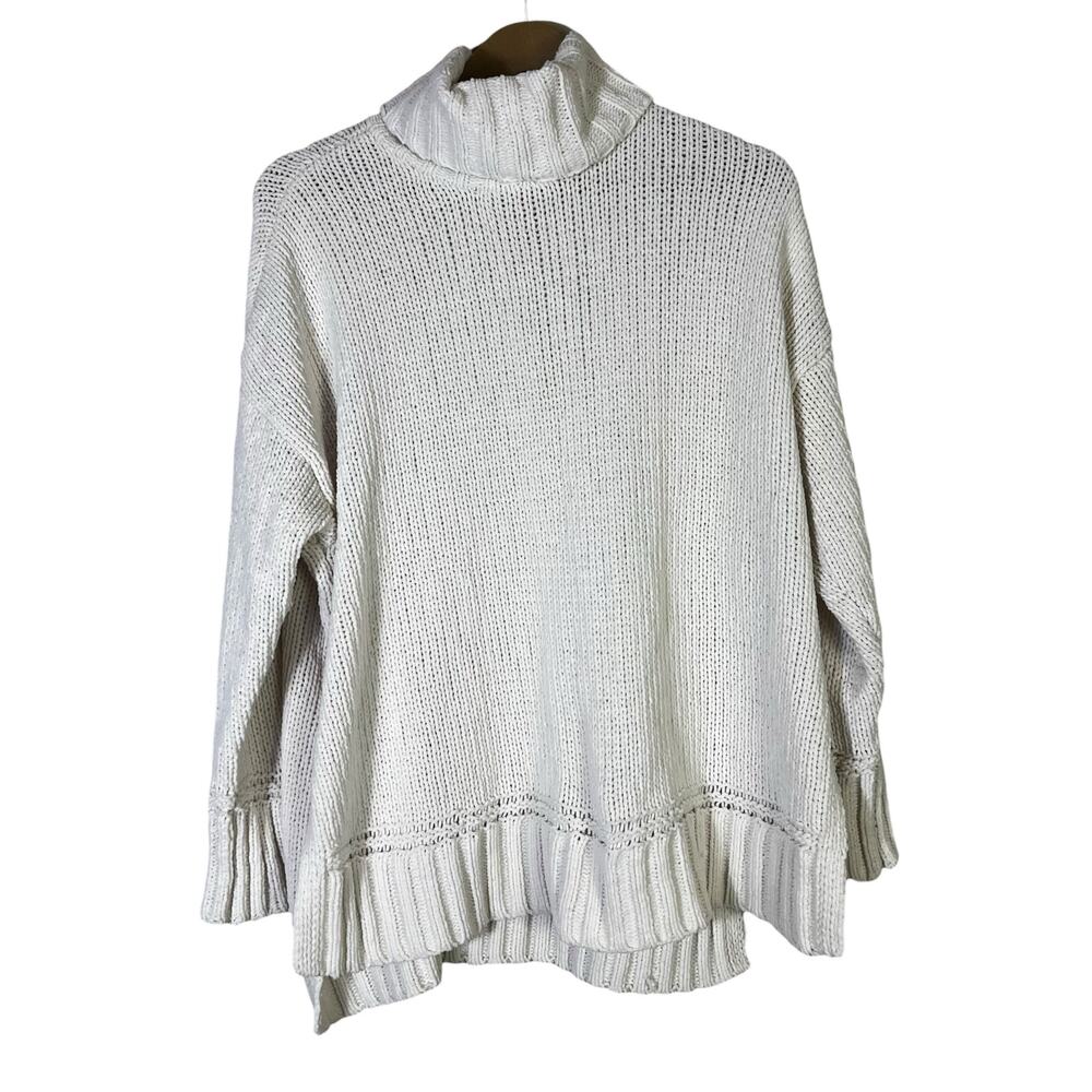 Aerie Chenille Knit Turtleneck Sweater Womens S White Oversized Cozy Slouchy